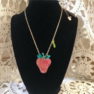 NWT Vintage Betsey Johnson Strawberry & Worm Necklace